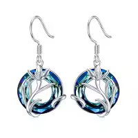 TOUPOP Sterling Silver Crystal Birth Flower Earrings 12 Month Floral Jewelry Gifts-color_name:01-January-Snowdrop-Circle Crystal