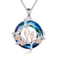 wholesale TOUPOP To My Daughter Necklace From Dad S925 Sterling Silver Crystal Daughter Gifts From Dad I Love You Forever Jewelry -style_name:F-To My Daughter Necklace-Blue Crystal-Rose Flower