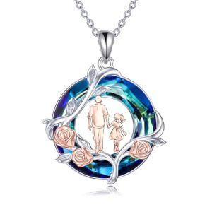 F-To My Daughter Necklace-Blue Crystal-Rose Flower