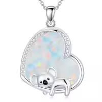 TOUPOP 14K Gold Opal Koala Unicorn Mermaid Axolotl Heart Pendant Necklace-style_name:Koala