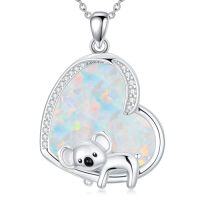 wholesale Koala/unicorn/mermaid/axolotl Necklace For Women Opal Necklace Heart Pendant Animal Jewelry Christmas Gift For Women Animal Lovers -style_name:Koala