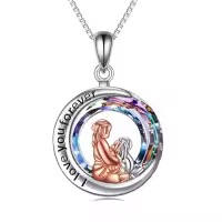 TOUPOP Sterling Silver & Stone Mom Daughter Necklace, I Love You Mom Jewelry Gift-style_name:F-Mother & Daughter Moon Necklace