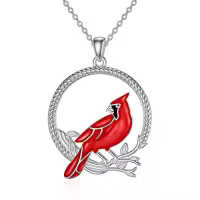 TOUPOP Sterling Silver Red Cardinal Pendant Necklace Memorial Jewelry-style_name:4-Round Cardinal