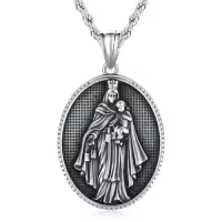 TOUPOP Stainless Steel Stone St Medal Protection Necklace for Men Women-style_name:Virgin Mary 2
