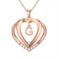 TOUPOP 925 Sterling Silver Moissanite Heart Letter Pendant Necklace-style_name:Rose Gold - G Initial