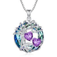 wholesale TOUPOP S925 Sterling Silver Family Celtic Tree Of Life Pendant Necklaces With 2 Heart Birthstone With Blue Austrian Crystal Jewelry Birthday Anniversary Christmas Gifts For Her Wife Girlfriend Mom (18k Real White Gold Filled) -color_name:02-02-Feb-Feb Birthstone