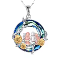 TOUPOP Sterling Silver Crystal Sister Rose Flower Sisters Necklace-color_name:Sunflower-4 Sister-Blue Crystal