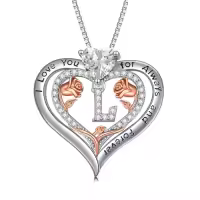 TOUPOP Sterling Silver & Rose A-Z Initial Pendant Necklace-style_name:Letter L