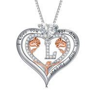 wholesale TOUPOP Christmas Gifts For Women,s925 Sterling Silver Heart Rose A To Z Initial Letter Pendant Necklace With Forever Love Heart Jewelry Valentien Mothers Day Birthday Gifts For Her Wife Mom Sister Girlfriend -style_name:Letter L
