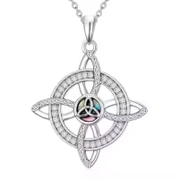 TOUPOP Sterling Silver Abalone Celtic Knot Triquetra Pendant Necklace-style_name:B2-Witches Knot