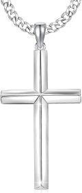 wholesale 925 Sterling Silver  Mens 3mm Cuban Link Necklace with Cross Pendant (24)-0-0