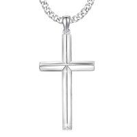 wholesale 925 Sterling Silver Cross Pendant Necklace Wholesale With Curb Chain-White Gold