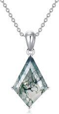 wholesale 925 Sterling Silver Green Moss Agate Pendant Cubic Zirconia Shape Chain Necklace for Women  16-24 Adjustable Length-0-0