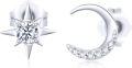 wholesale 14K White Gold  Crystal Moon & Star Stud Earrings for Women-0-0