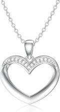 wholesale 925 Sterling Silver Open Heart Pendant with Cubic Zirconia Stones for Women-0-0
