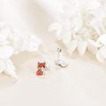 wholesale 925 Sterling Silver Cute Fox Enamel Stud Earrings White Gold Plated-0-3