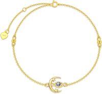 wholesale 14K Gold Evil Eye Moon & Stars Charm Bracelet - Protection s for Women (7 + Extender)-Style 1 Yellow Gold