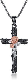 wholesale 925 Sterling Silver Rose and Vine Design Cross Pendant Necklace  for Women-0-0