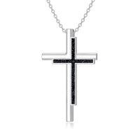 wholesale 925 Sterling Silver Black Stone Cross Pendant Necklace for Women s-Blue Sandstone