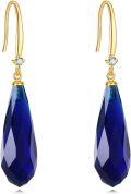 wholesale 14K Gold Teardrop Shape Stone Drop Earring with Blue Crystal and Diamond Accent for Women's Fashion Jewelry-0-0