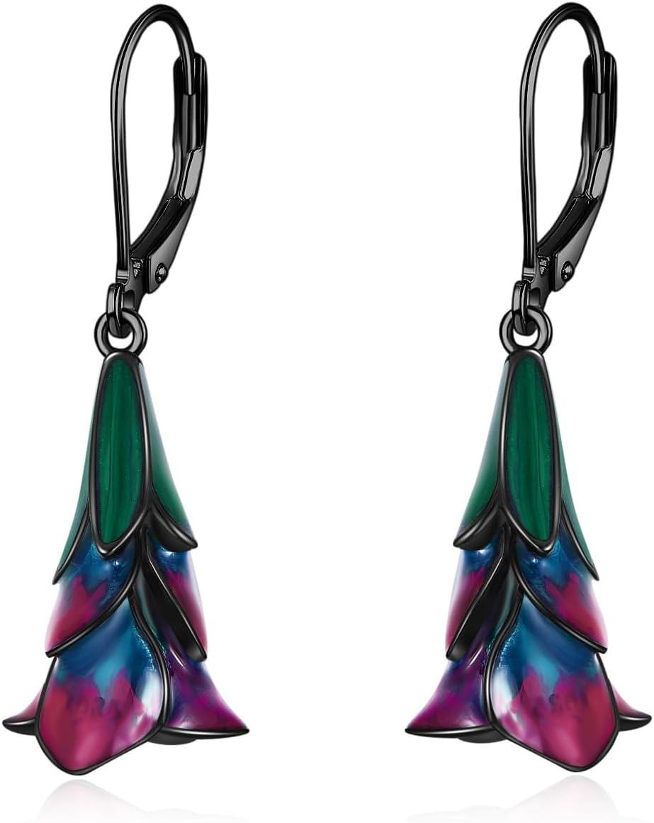 925 Sterling Silver Multicolor Floral Leverback Earrings-0-0