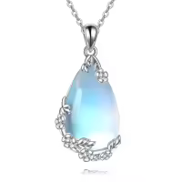 wholesale 925 Sterling Silver Moss Agate Turquoise Larimar Aquamarine Opal Black Onyx Rose Quartz Moonstone Pendant Necklace-Moonstone