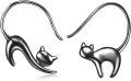 wholesale 925 Sterling Silver Black Cat Dangle Earrings - Elegant Animal Jewelry for Women-0-0