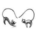 wholesale 925 Sterling Silver Black Cat Dangle Earrings - Elegant Animal Jewelry for Women-0-0