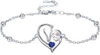 wholesale 925 Sterling Silver Horse Heart Birthstone Bracelet Jewelry Gift for Women-09-Sep-Lab Created Sapphire