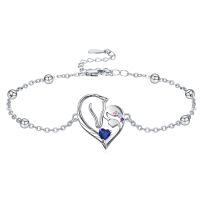 wholesale 925 Sterling Silver Horse Heart Birthstone Bracelet Jewelry Gift for Women-09-Sep-Lab Created Sapphire