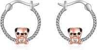 wholesale 925 Sterling Silver Pink Pug Dog Charm Twist Hoop Earrings for Women Girls  43mm Diameter-Puppy Earrings
