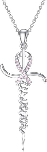 wholesale 925 Sterling Silver Pink Ribbon Survivor Cross Pendant Necklace-Survivor Cross