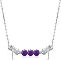 wholesale Sterling Silver Crystal Dragonfly Necklace Reiki Healing Stone Choker Pendant for Women-01-Amethyst