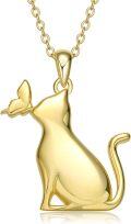 wholesale 925 Sterling Silver Gold Plated Butterfly Cat Charm Necklace s for Women-0-0
