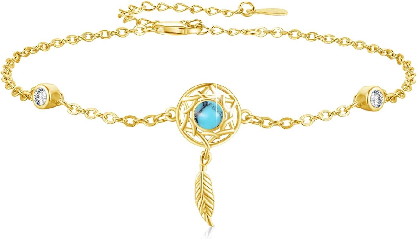 Sterling Silver Boho Stone Dream Catcher Bracelet for Women Adjustable 7+2in-0-0