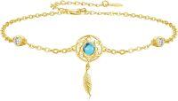 wholesale Turquoise 925 Sterling Silver Feather Charm Dreamcatcher Bracelet for Women (Adjustable)-Gold-Turquoise