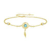 wholesale 925 Sterling Silver Dreamcatcher Bracelet Wholesale With Turquoise And Zircon Accents-Gold-Turquoise