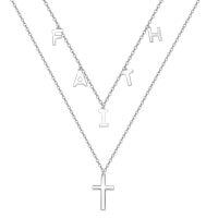 wholesale 925 Sterling Silver Faith Cross Layered Pendant Necklace Religious s for Women Girls-Faith Cross-A