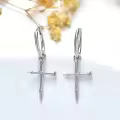 TOUPOP Sterling Silver & Stone Small Moon Cross Huggie Hoop Earrings-0-3