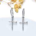 TOUPOP Sterling Silver & Stone Small Moon Cross Huggie Hoop Earrings-0-3