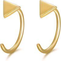 wholesale 14k Gold Triangle Half Huggie Hoop Earrings for Women Minimalist Studs Hypoallergenic s for Girls and Teens-Gold Mini Triangle