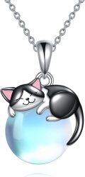 wholesale 925 Sterling Silver Cat Pendant with Blue Opal Stone s for Women Cat Lovers-0-0