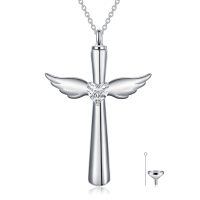 wholesale 925 Sterling Silver Cross Memorial Urn Necklace Wholesale With Wings And Heart Crystals-Infinity-February