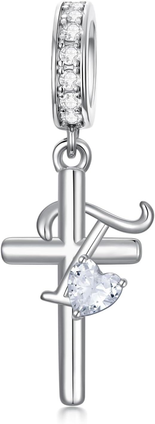 Sterling Silver ABC Initial Cross Charm Pendant Beads for Bracelet-20-T