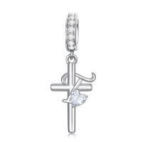 wholesale 925 Sterling Silver Cross Heart Crystal Dangle Charm-20-T