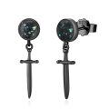 wholesale 925 Sterling Silver Black Sword And Mother Of Pearl Stud Earrings-0-0