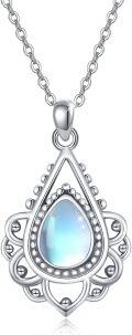 wholesale 925 Sterling Silver Teardrop Blue Moonstone & White Opal Pendant Necklace for Women-0-0