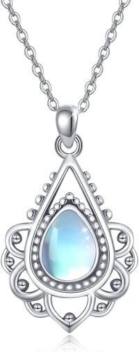 wholesale 925 Sterling Silver Teardrop Blue Moonstone & White Opal Pendant Necklace for Women-Lotus Necklace-Moonstone