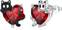 wholesale 925 Sterling Silver Natural Gemstone Cat Earrings for Women White Black Cat Studs-Natural Garnet