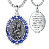 wholesale Saint Patron Necklace For Men Women 925 Sterling Silver Saint Pendant With Stainless Steel Chain St Medal Protection Necklace Catholic Religious Amulet Gifts For Him -style_name:B-St Christopher Necklace Blue